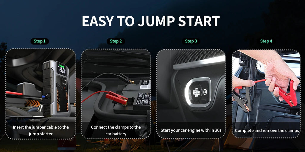 Portable Car Jump Starter With Air Compressor, 3000A Peak(7.5L Gas,
