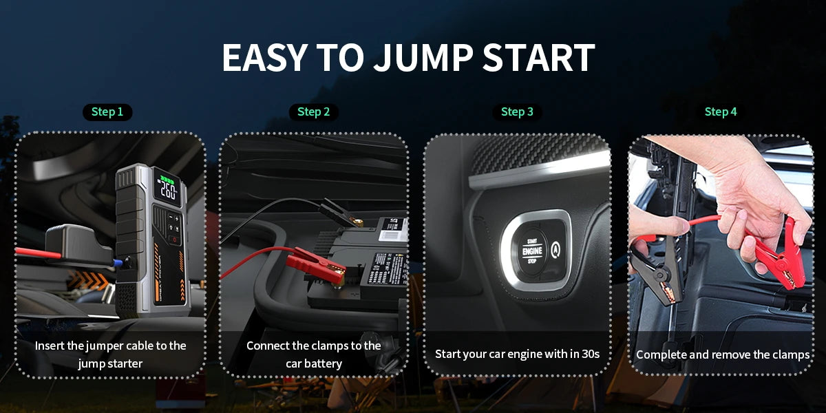 Portable Car Jump Starter With Air Compressor, 3000A Peak(7.5L Gas,