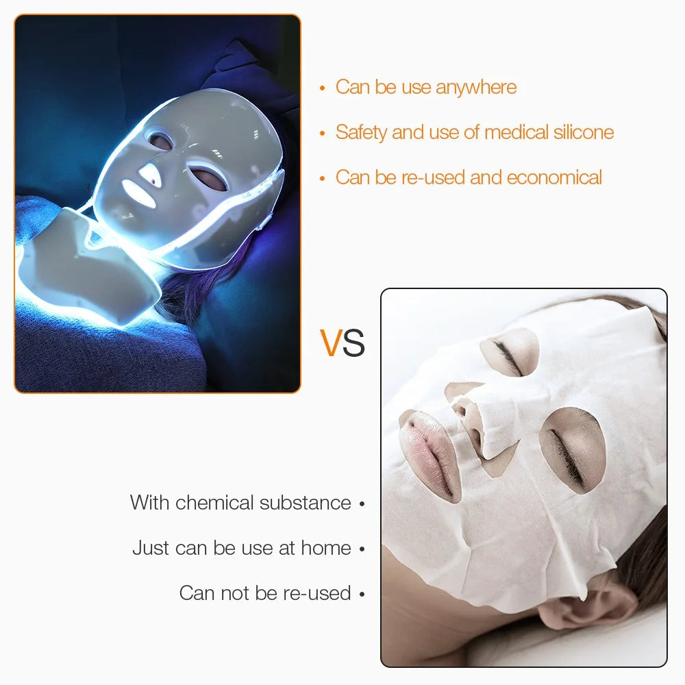 7 Colors Light LED Face Neck Beauty Mask Photon Red Light Facial Skin
