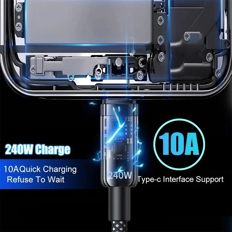 0.25/1/1.5/2M 240W Nylon USB C PD Super Fast Charging Data Cable with