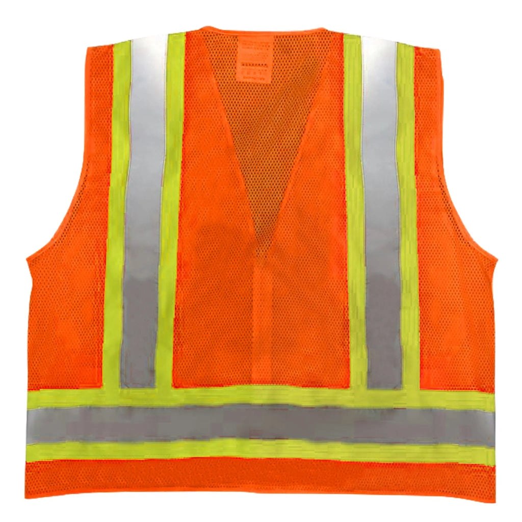 Safety Main 05TTSOZ Surveyor Vest, Class 2, Solid Front, Mesh Back, Hi-Vis Orange, Pack of 5