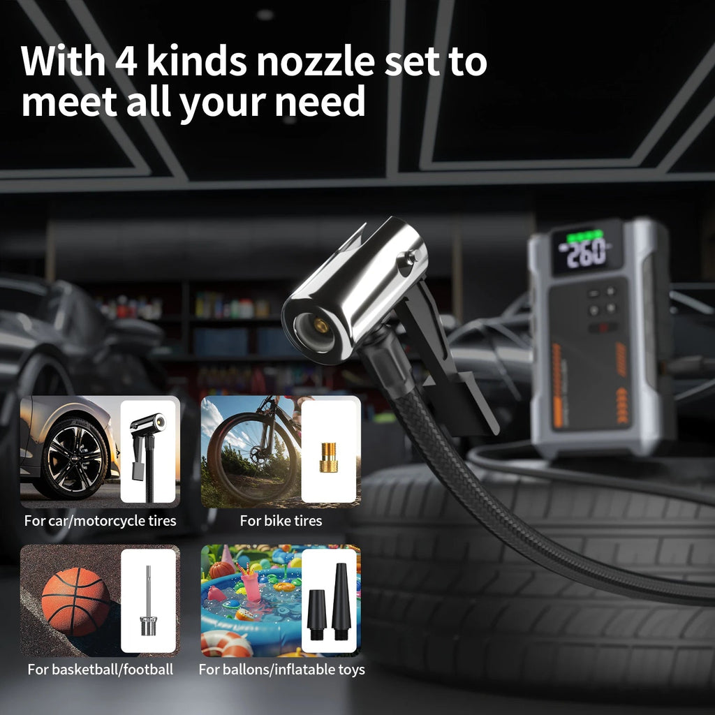 Portable Car Jump Starter With Air Compressor, 3000A Peak(7.5L Gas,