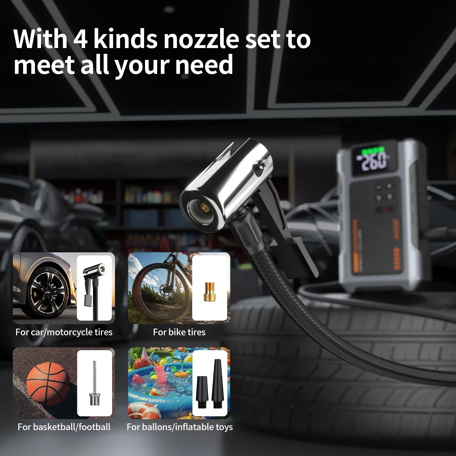 Portable Car Jump Starter With Air Compressor, 3000A Peak(7.5L Gas,