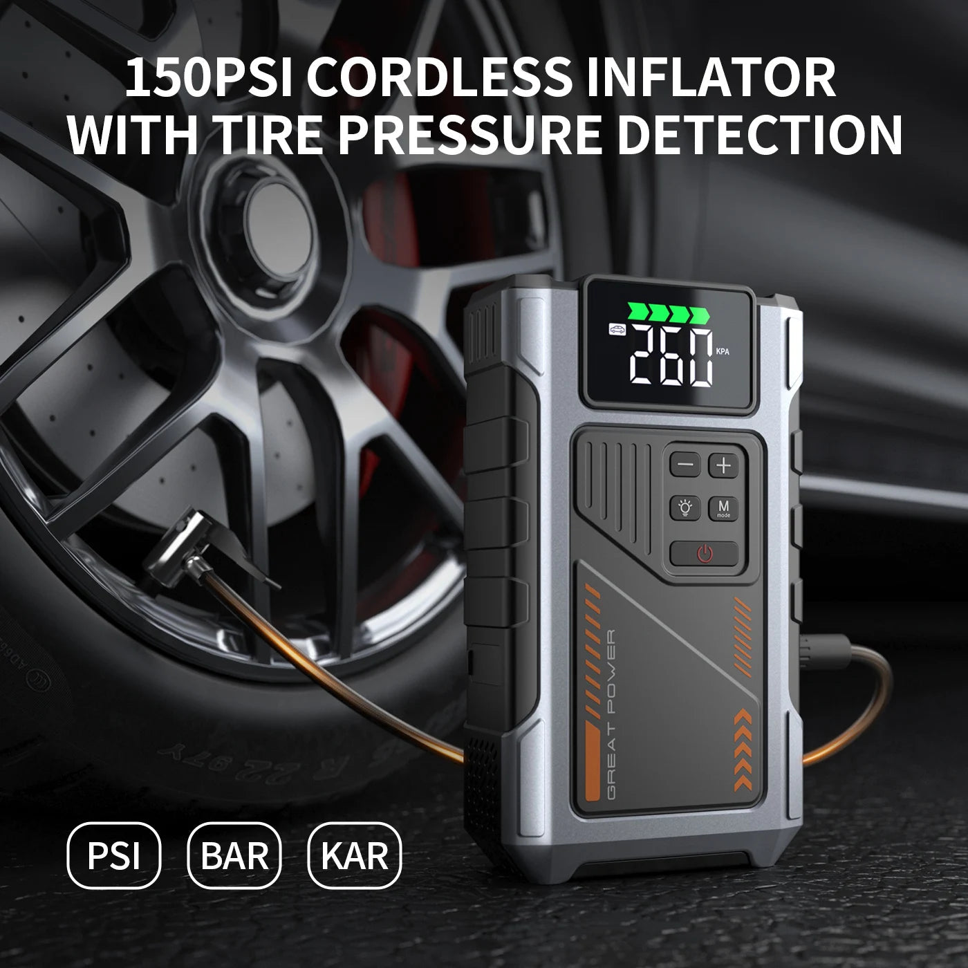 Portable Car Jump Starter With Air Compressor, 3000A Peak(7.5L Gas,