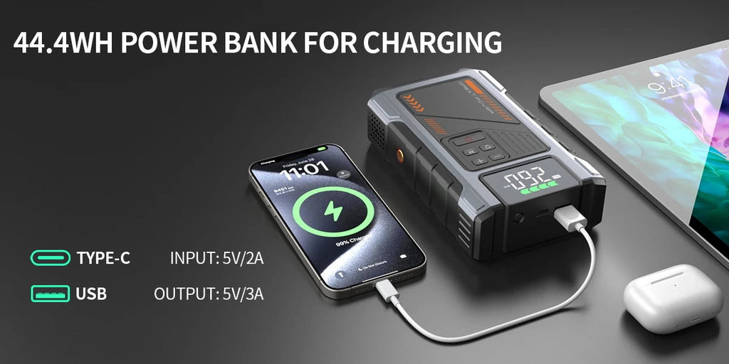 Portable Car Jump Starter With Air Compressor, 3000A Peak(7.5L Gas,