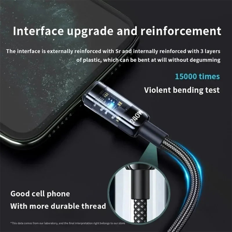 0.25/1/1.5/2M 240W Nylon USB C PD Super Fast Charging Data Cable with