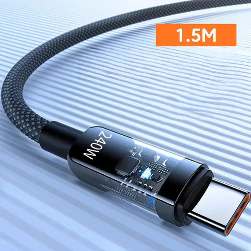 0.25/1/1.5/2M 240W Nylon USB C PD Super Fast Charging Data Cable with