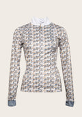 Espoir Striped Running Horses White Quarter Zip Show Sun Shirt