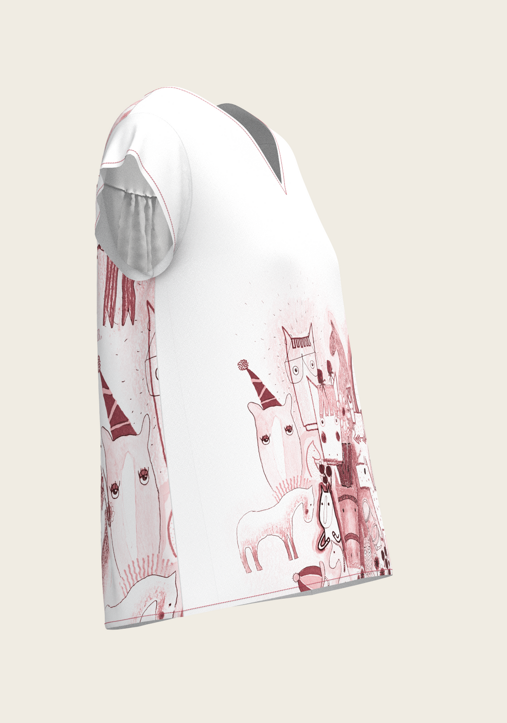 The Horse Fair in Rose Loose Fitting V Neck Shirt