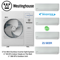 Westinghouse WHP36M4A21S Mini Split Inverter Air Conditioner System Wall Mounted 4-Zone 36K BTU Outdoor and WHP09WMA21S 9k + 9k + 9k + 9k Indoor