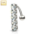 14k Solid White Gold Cubic Zirconia Quintet Top Mount Belly Ring