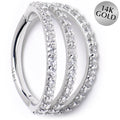 16G 3/8 Solid 14K White Gold Clear CZ Gem Row Hinged Segment Ring