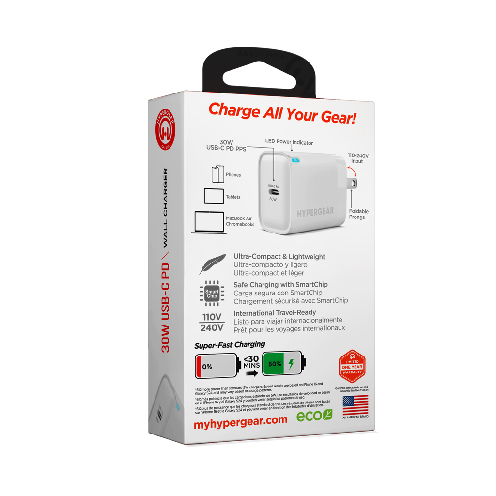 HyperGear 30W USB-C PD Fast Wall Charger with PPS