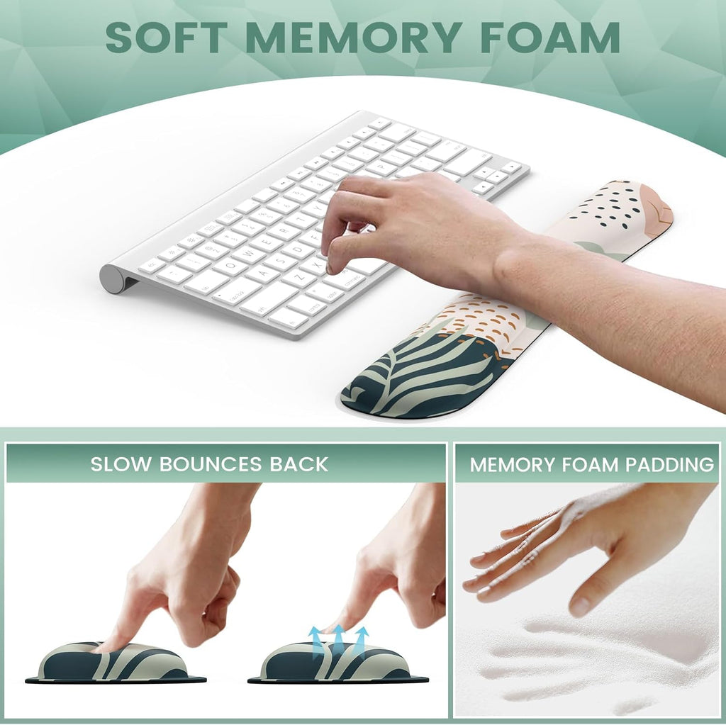 Mouse Pad Wrist Support Keyboard Wrist Rest Set, Ergonomic Mouse Pad with Non-Slip Base for Computer Laptop Home Office + Coasters, Easy Typing & Pain Relief Mouse Mat, Tropical Plants | Ergonomic Mouse Pad with Non-Slip Base for Computer Laptop Home Office + Coasters, Easy Typing & Pain Relief Mouse Mat