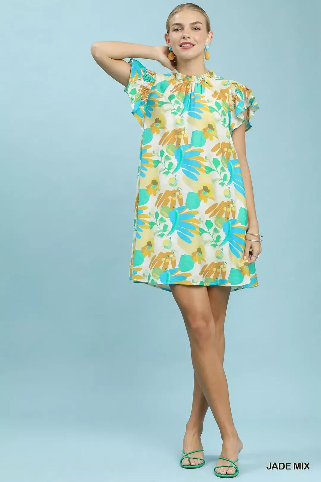 Umgee Ruffled Botanical Print Mini Dress