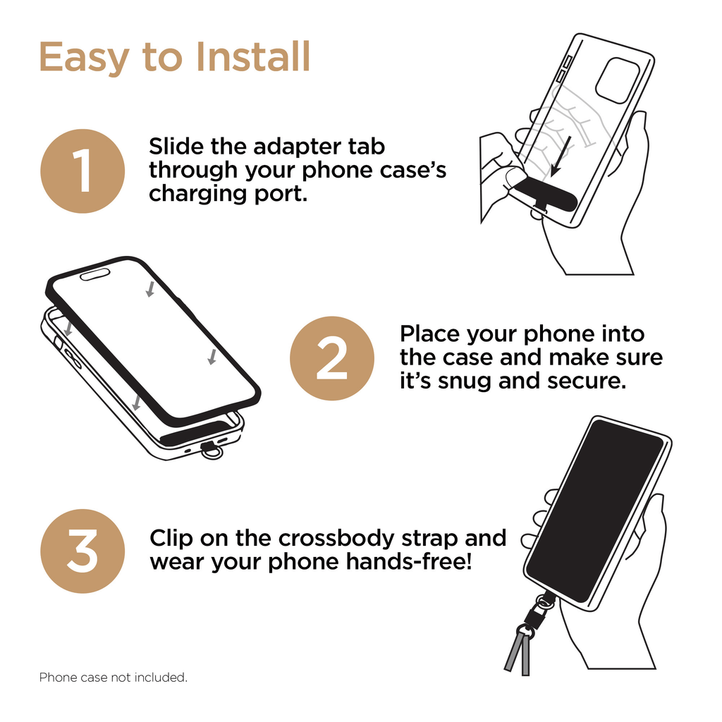 HyperGear TECHcessories Gold Chain with Black Vegan Leather Universal Crossbody Phone Strap