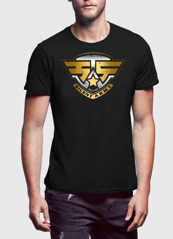 US SILENT ARMY BLACK PRINTED TSHIRT
