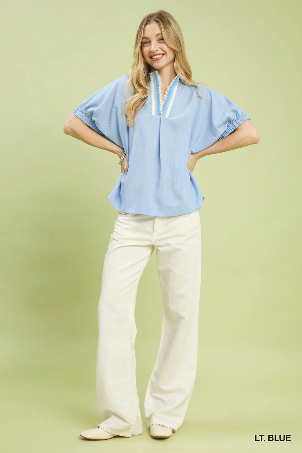 Umgee Textured V-Neck Blouse