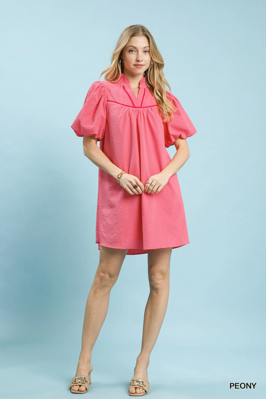 Umgee Seersucker Puff Sleeve Dress