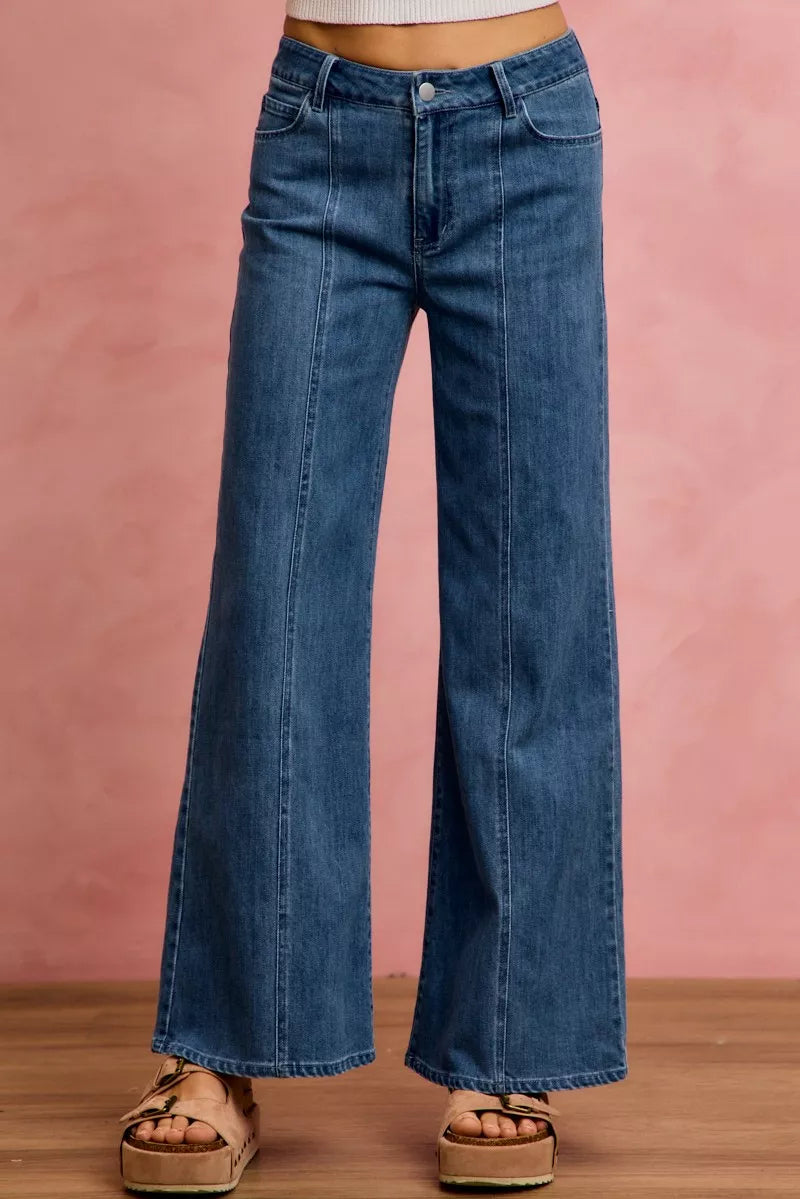 SO ME Seam Detail Mid Rise Stretch Denim Jeans