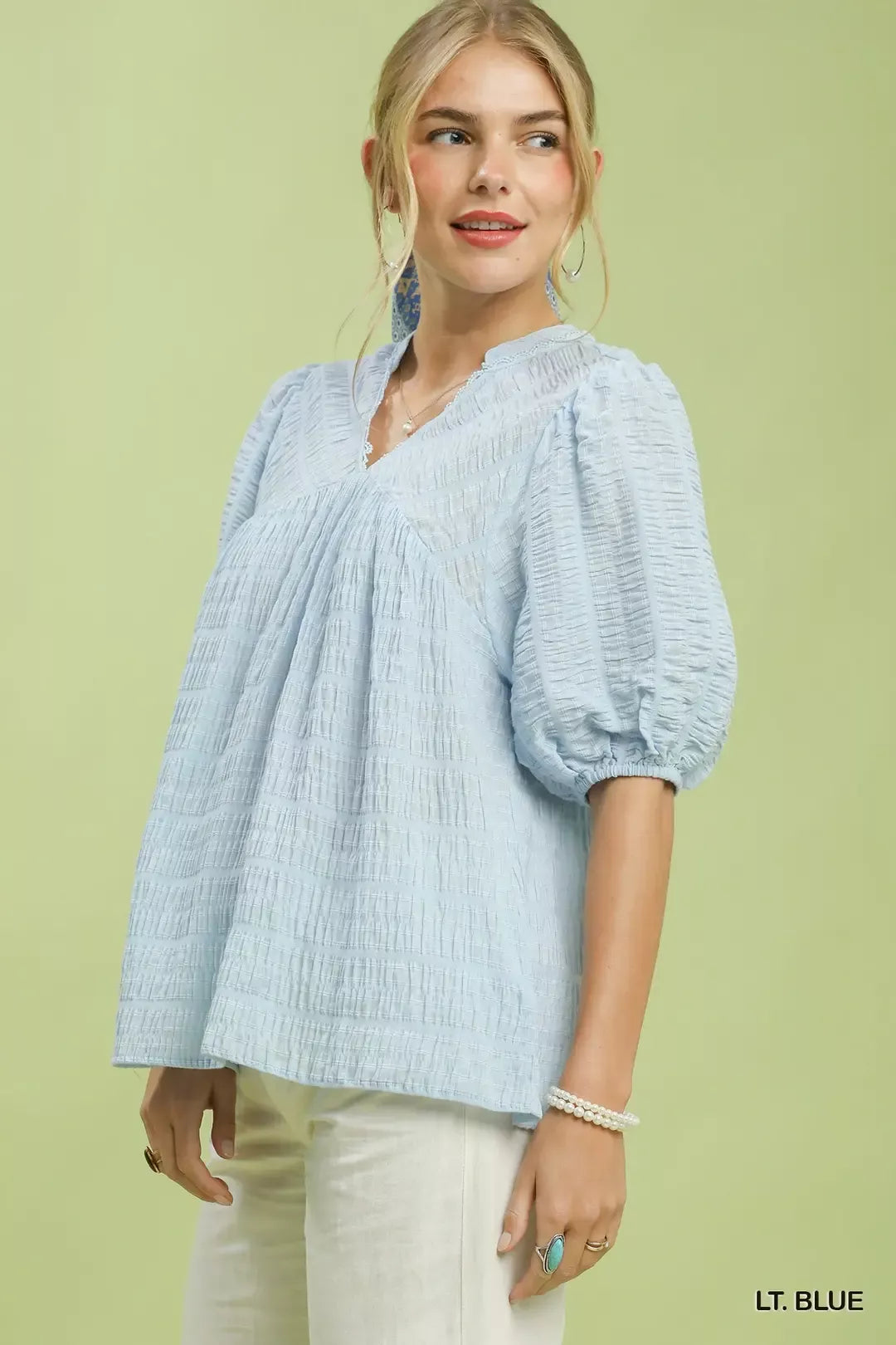 Umgee Textured Puff Sleeve Blouse