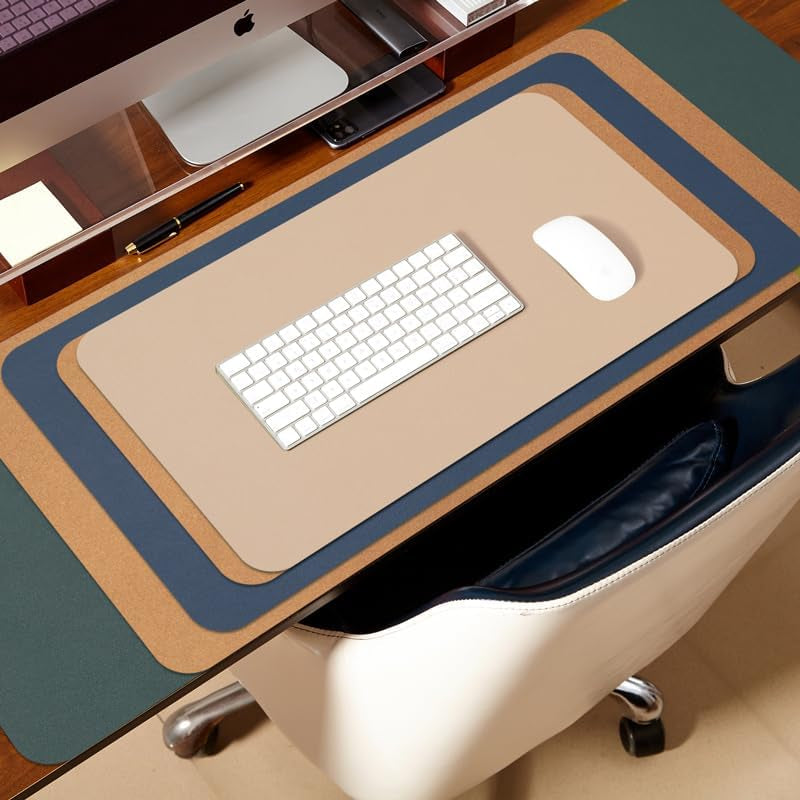 Cork Desk Mat - Small Dual-Sided Desk Pad for Office and Home - Desk Organization and Accessories - Ideal for Large Mouse Pad and Small Desk Mats on Top of Desks(Light Green,23.6"X 13.8")