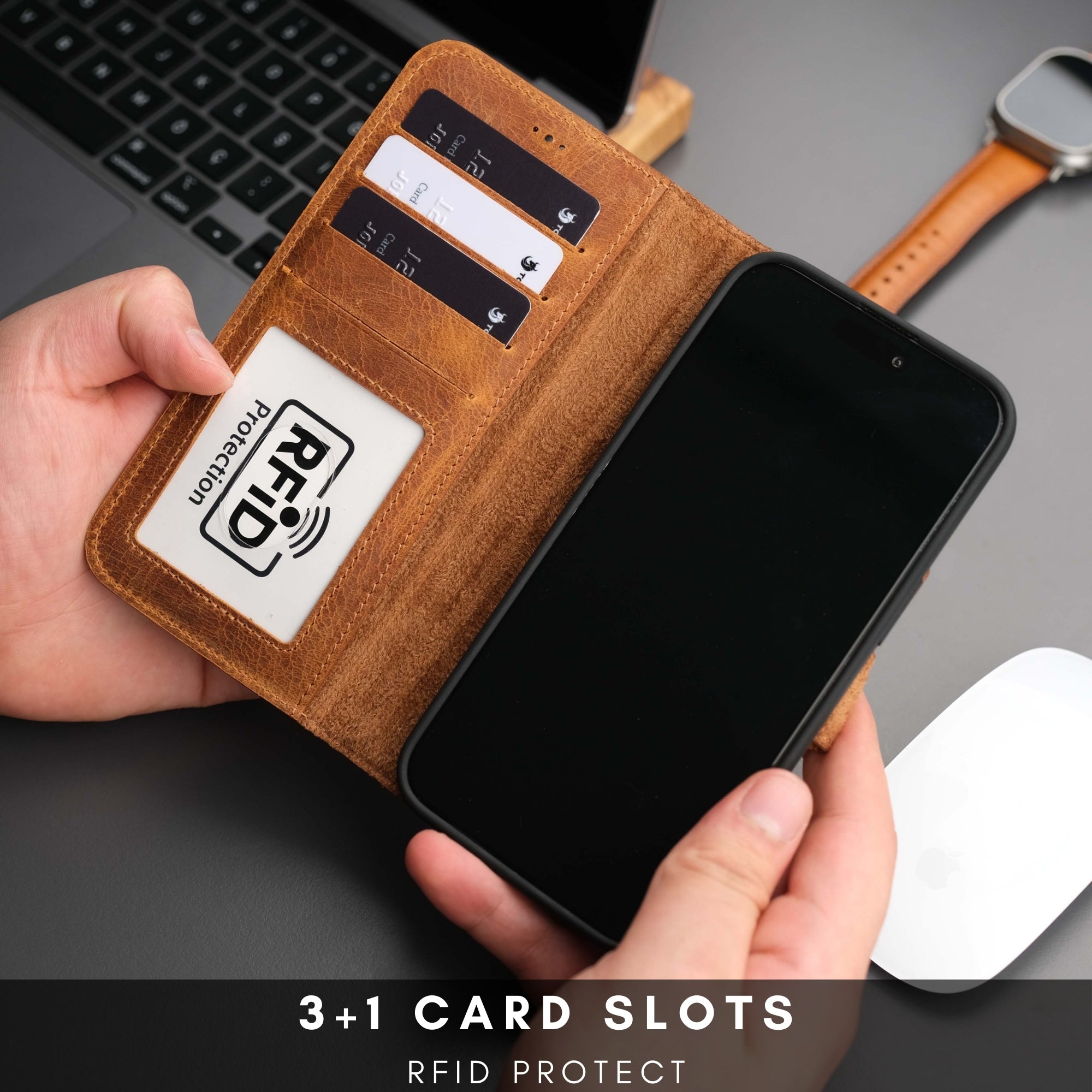 Casper Leather iPhone 15 Pro Wallet Case | Detachable MagSafe Compatible RFID Protection