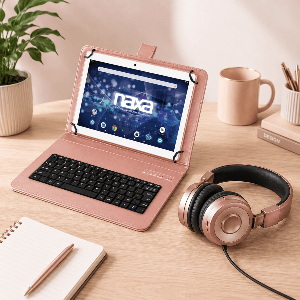 Naxa 10.1" Tablet with BT Keyboard, Case & Headphone Rose Gold - Refurbished