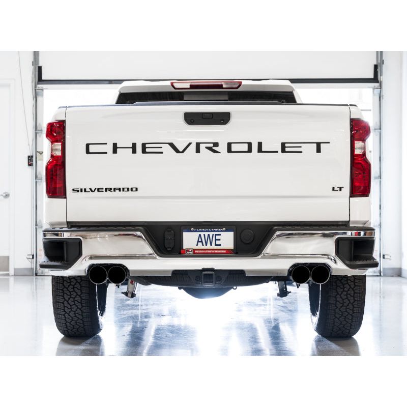 AWE Tuning 4th Gen GM 1500 5.3L 0FG Catback Split Rear Exit (w/ Bumper Cutouts) - Quad Diamond Tips