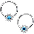 14G 13mm Aqua CZ Gem Flower Fairy BCR Captive Ring Set