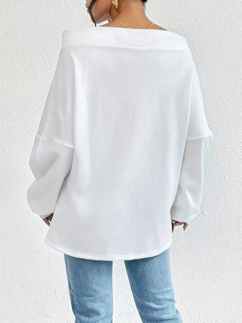 Off-Shoulder Drawstring Sweatshirt