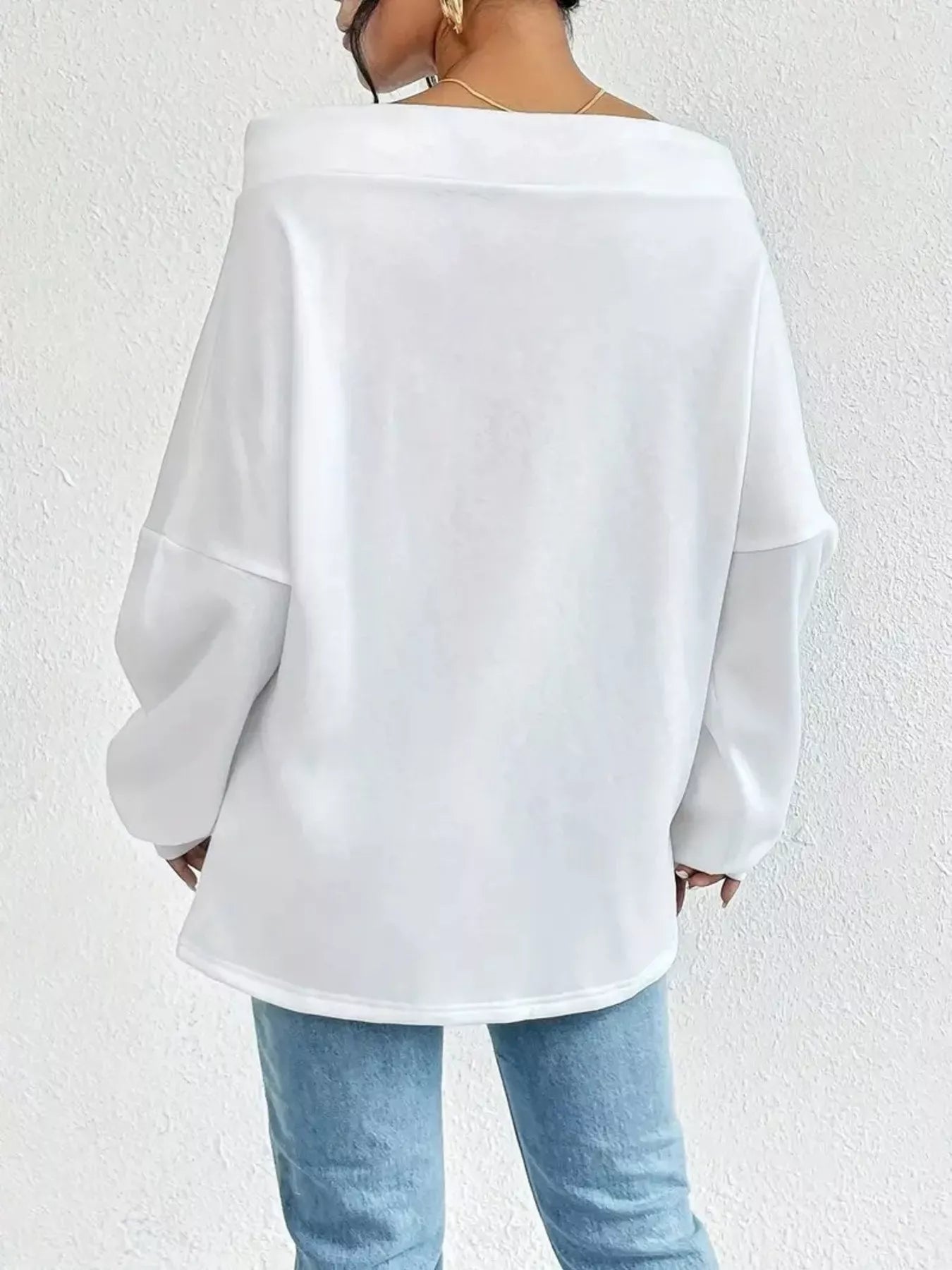 Off-Shoulder Drawstring Sweatshirt