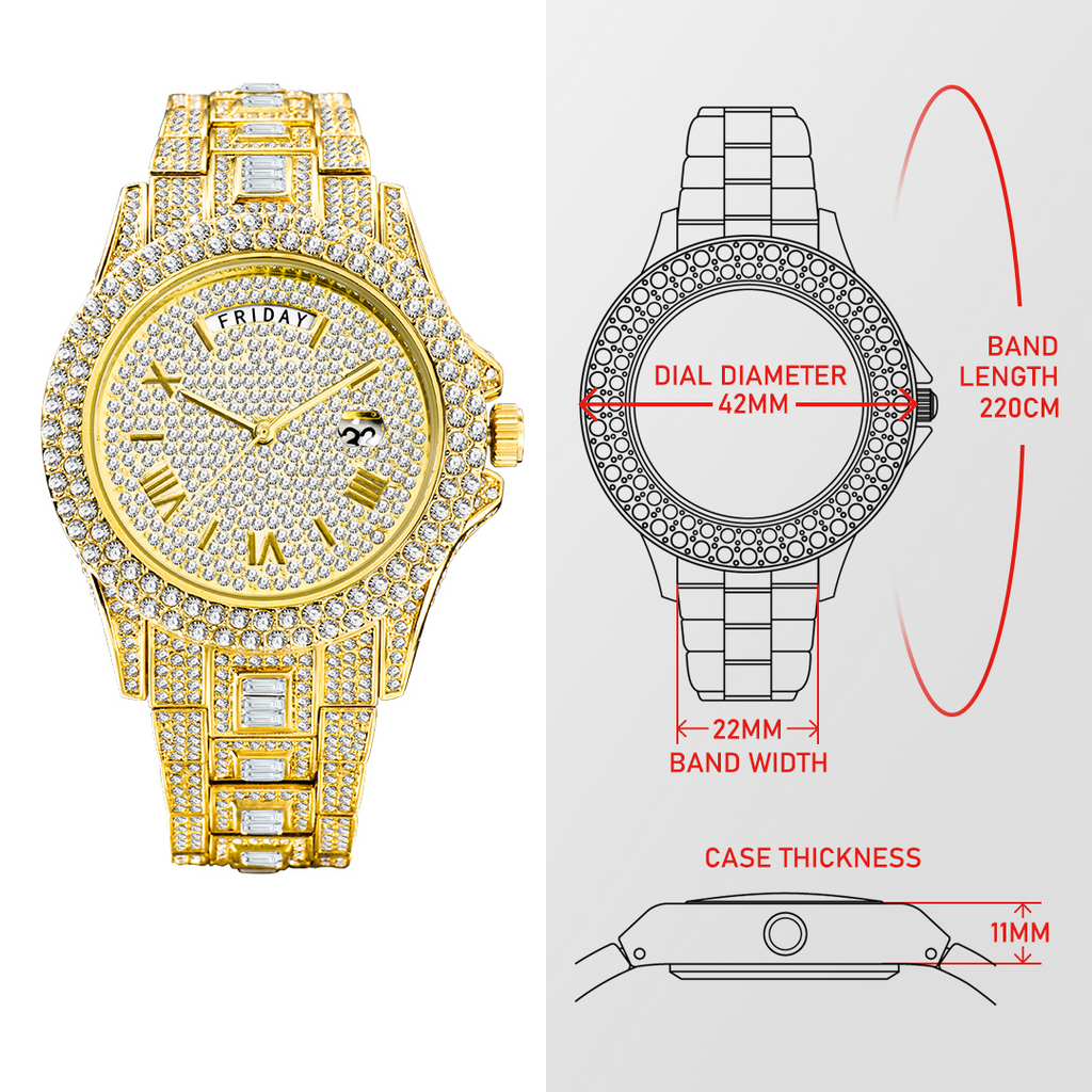 Dual Calendar Quartz Watches Luxury Full Diamond Watches For Men