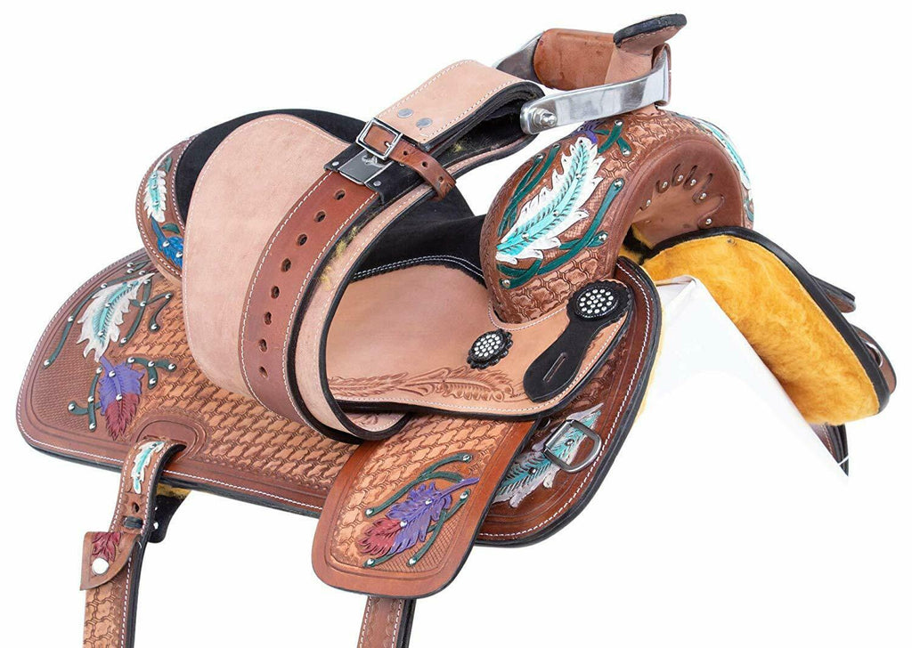 Leather Western Barrel Racing Kids Horse Saddle Size 10" to 13"