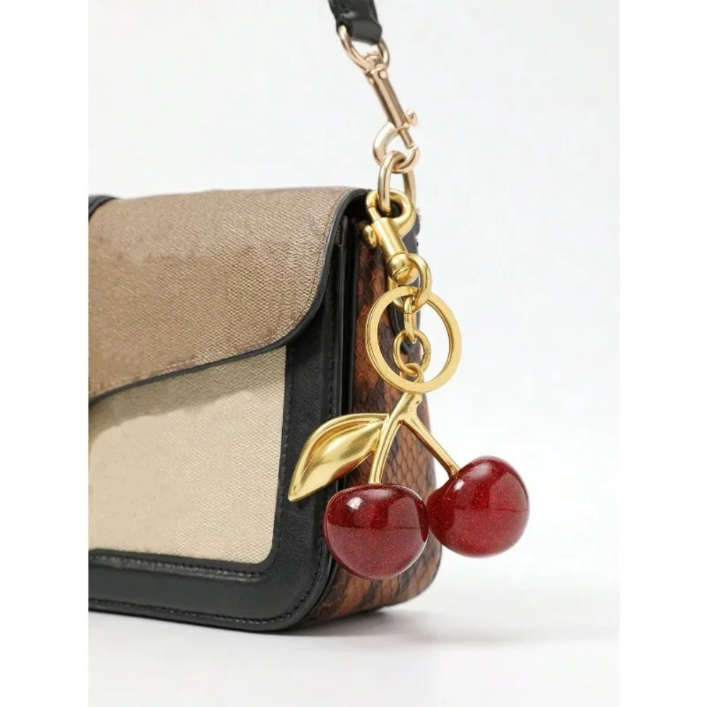 Sparkling Cherry Keychain: Big Crystal Charm with Clip for Bags
