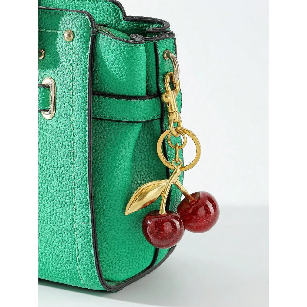 Sparkling Cherry Keychain: Big Crystal Charm with Clip for Bags