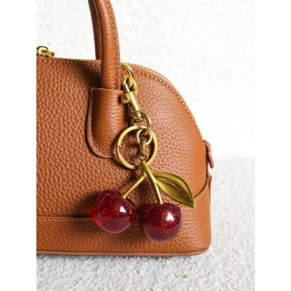 Sparkling Cherry Keychain: Big Crystal Charm with Clip for Bags