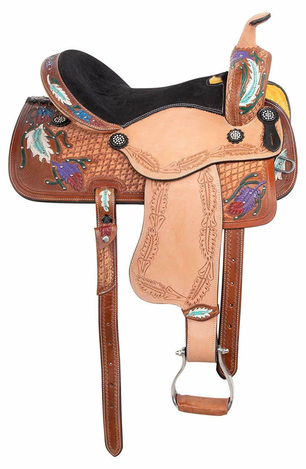Leather Western Barrel Racing Kids Horse Saddle Size 10" to 13"
