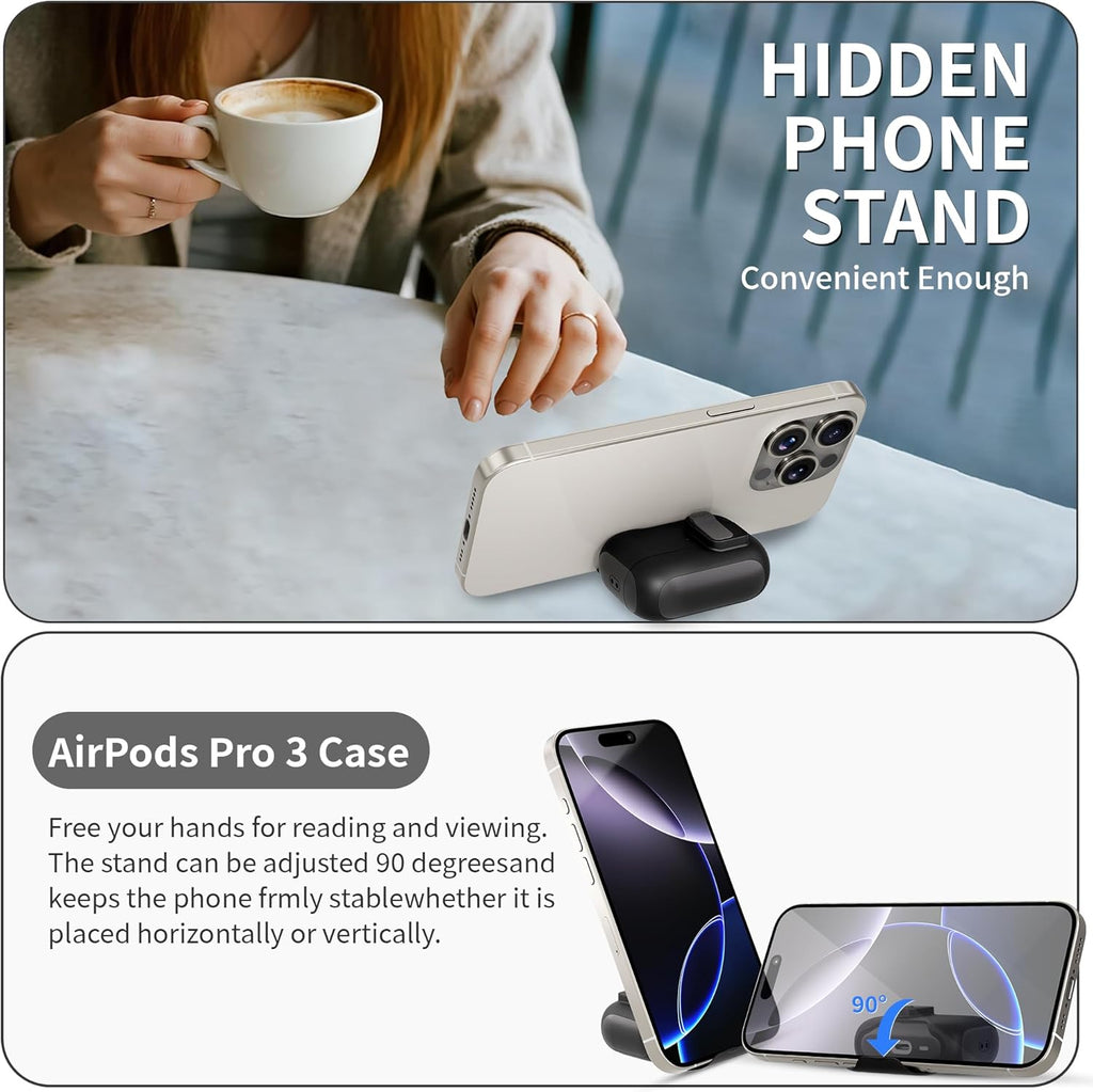 For Airpods Pro 3 Case(2025) with Secure Lock Clip, Automatic Pop-Up Full Drop Protective Hard Cover for Apple Airpod Pro 3Rd Generation with Lanyard & Cleaning Kit (Black-A)