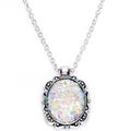 Handcrafted White Faux Opal Splash Silver Plated Chain Necklace