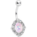 White Faux Opal Long Look in the Mirror Belly Ring