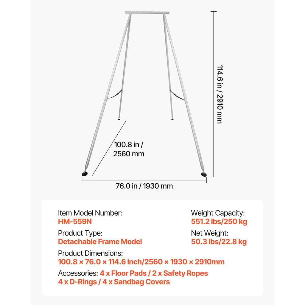 Yoga Stand Frame, 9.6 ft Length Swing Stand, Max 551.2 lbs Load Triangular Structure Aerial Rig, Aerial Silk Stands for Yoga Enthusiasts, Non-Slip Base, Lightweight, Detachable Design