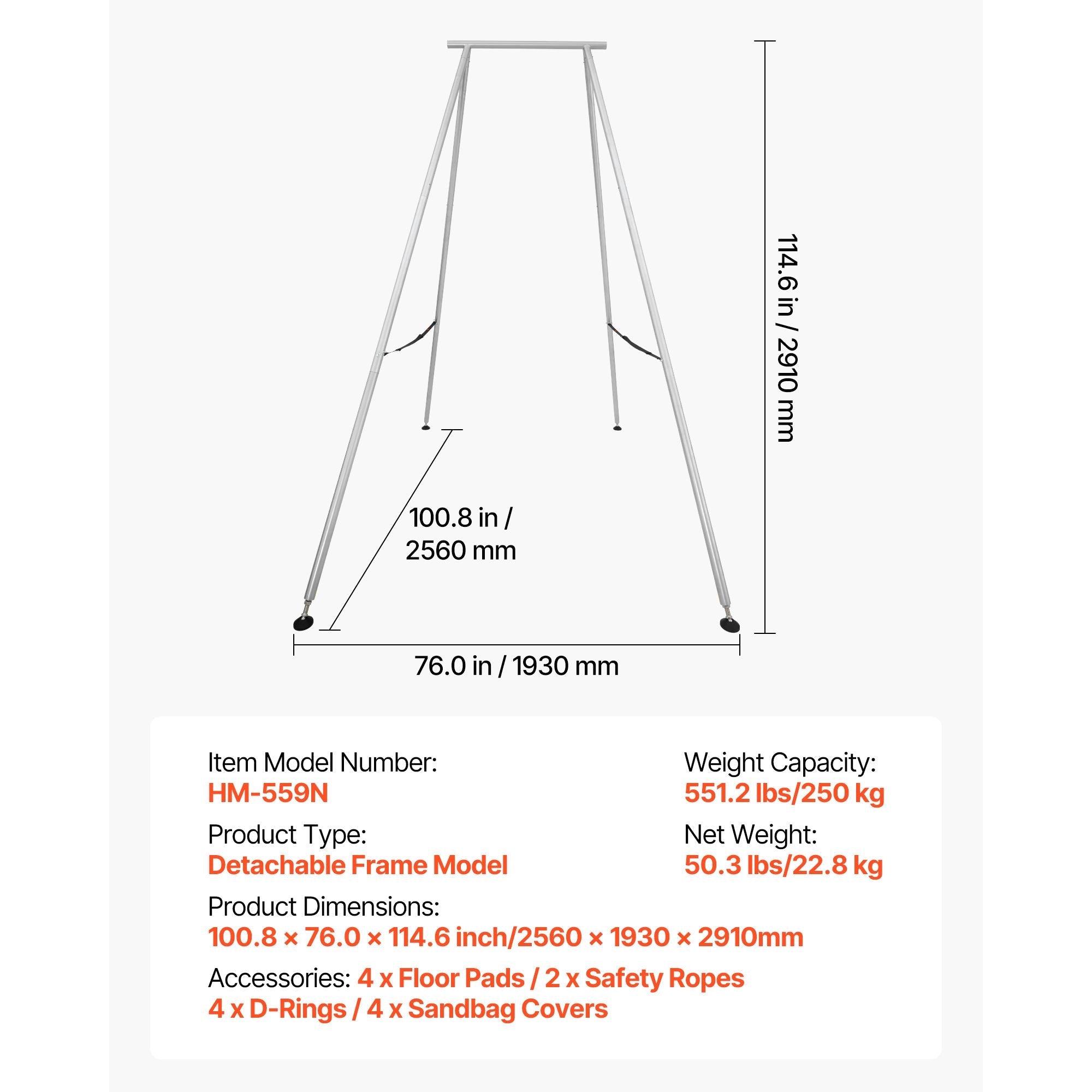 Yoga Stand Frame, 9.6 ft Length Swing Stand, Max 551.2 lbs Load Triangular Structure Aerial Rig, Aerial Silk Stands for Yoga Enthusiasts, Non-Slip Base, Lightweight, Detachable Design