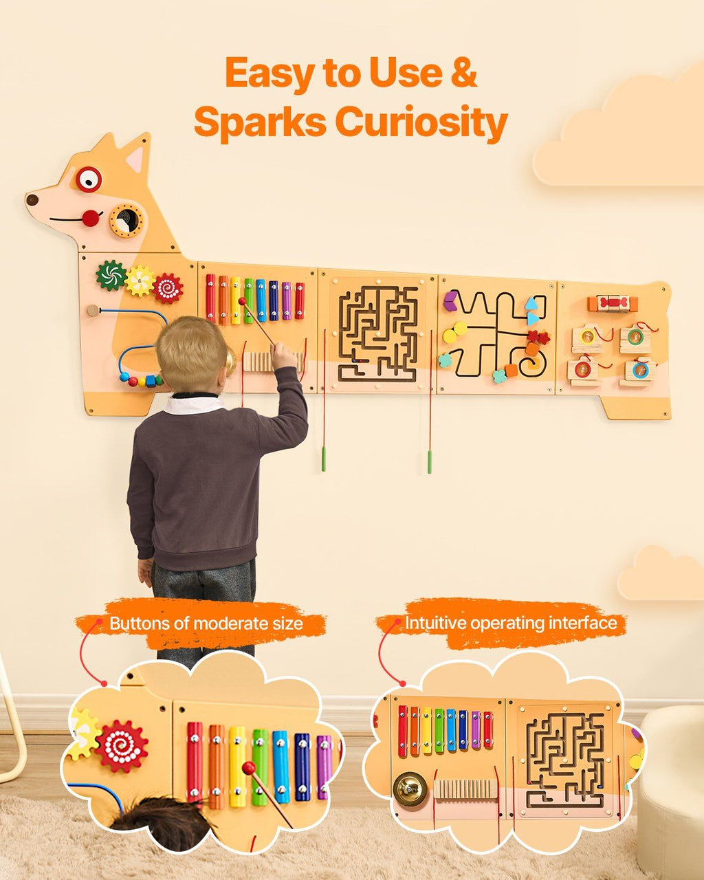 Puppy Activity Wall Busy Board Panels, 12 Activities, Montessori Sensory Wall Toy for Kids 3-12 Years, Montessori Learning Activity Center, Ideal for Toddler Playroom Nursery Classroom