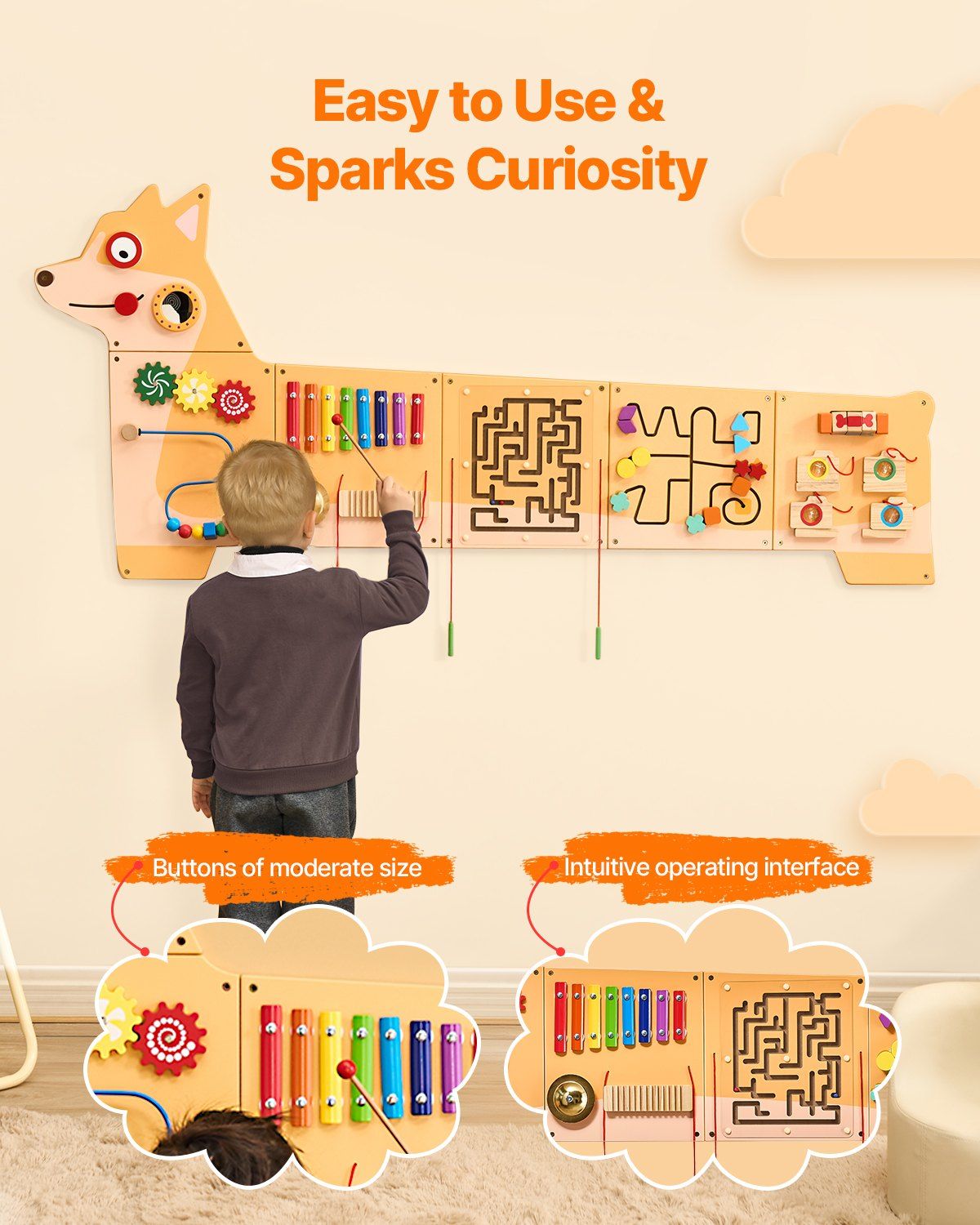 Puppy Activity Wall Busy Board Panels, 12 Activities, Montessori Sensory Wall Toy for Kids 3-12 Years, Montessori Learning Activity Center, Ideal for Toddler Playroom Nursery Classroom