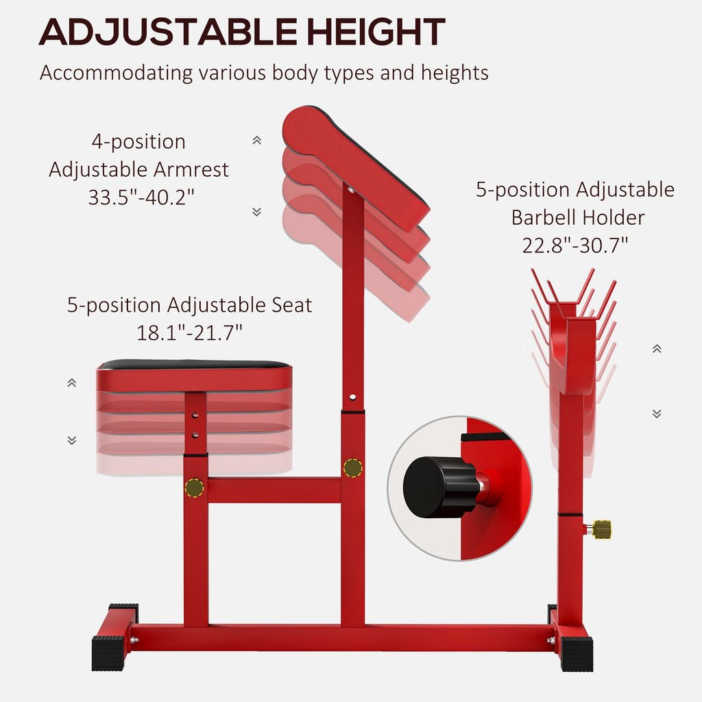 265 LBS Preacher Curl Bench for Strength Training, Adjustable Seated Arm Isolated Barbell Dumbbell Bicep Station, Red