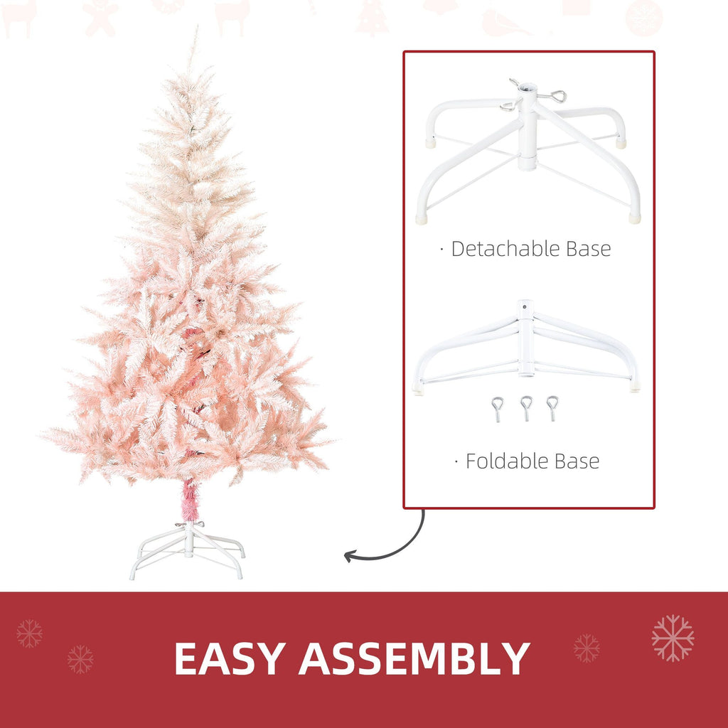 HOMCOM 5ft Pencil Christmas Tree, Pink Christmas Tree with 450 Branches & Detachable Base, Home Party Christmas Decoration, Pink