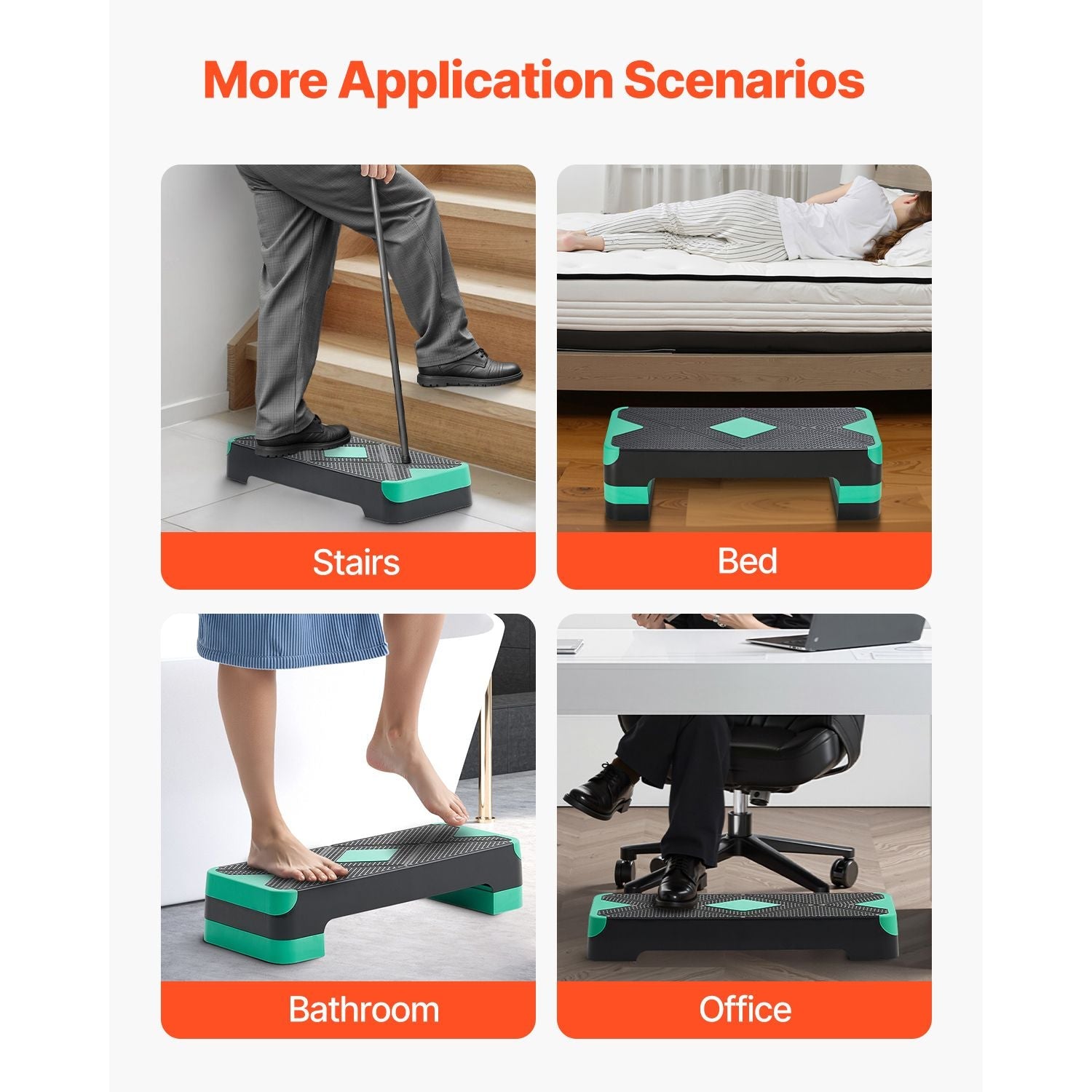Aerobic Exercise Step Platform, 28-Inch Workout Aerobic Stepper, Height Adjustable Fitness Training Step Deck Trainer with 4 Risers, Non-Slip Surface Bench for Home Gym Cardio Strength, Green