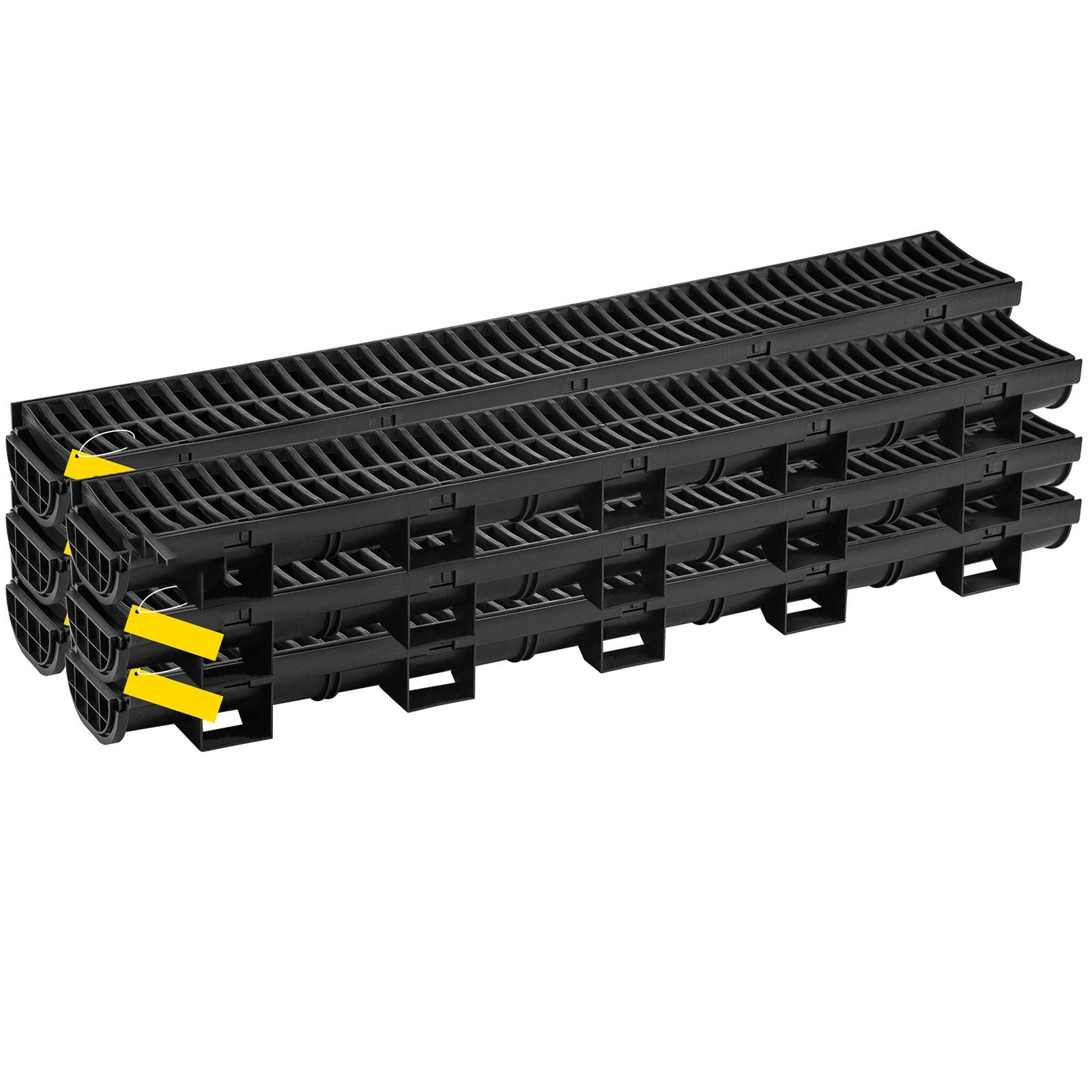 Trench Drain System, Channel Drain with Plastic Grate, 5.8x3.1-Inch HDPE Drainage Trench, Black Plastic Garage Floor Drain, 6x39 Trench Drain Grate, with 6 End Caps, for Garden, Driveway-6 Pack