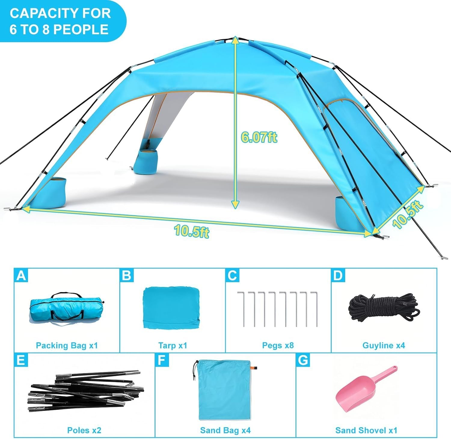 Let's go to the Beach - Portable Beach Tent Sun Shelter UPF 50+, Perfect 10x10 FT Pop-Up Canopy for Outdoor Fun